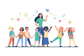 ilustración maestra con niños